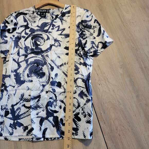 Escada‎ Margaretha Ley Silk Button Up Blouse Dark Navy & Cream Floral Sz 36 - Picture 8 of 9